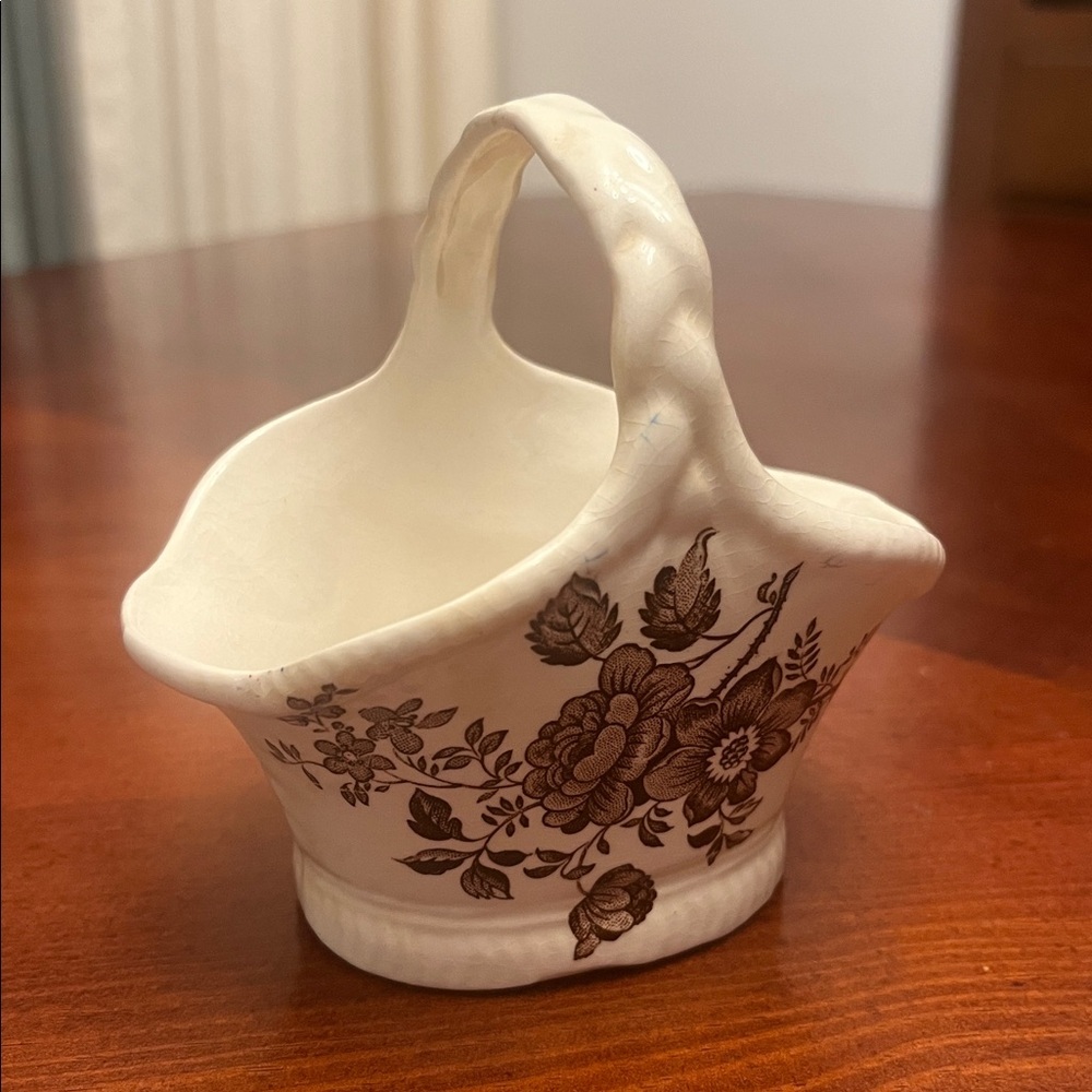 Vintage Crown Devon Fieldings Staffordshire Sugar Scuttle Brown Floral England